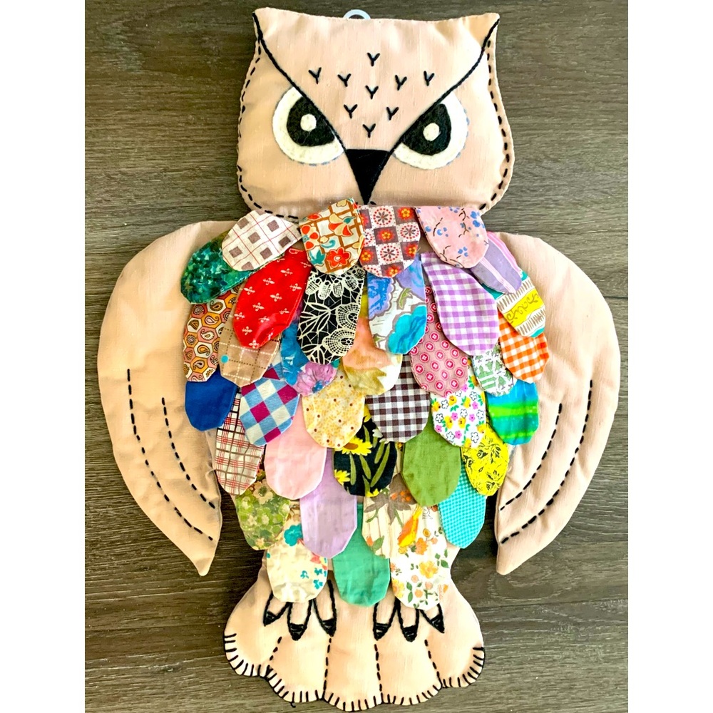 Handcrafted Owl Fabric Wall Hanging Stitched